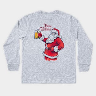 Merry Christmas One Beer Jar Santa Claus costume Kids Long Sleeve T-Shirt